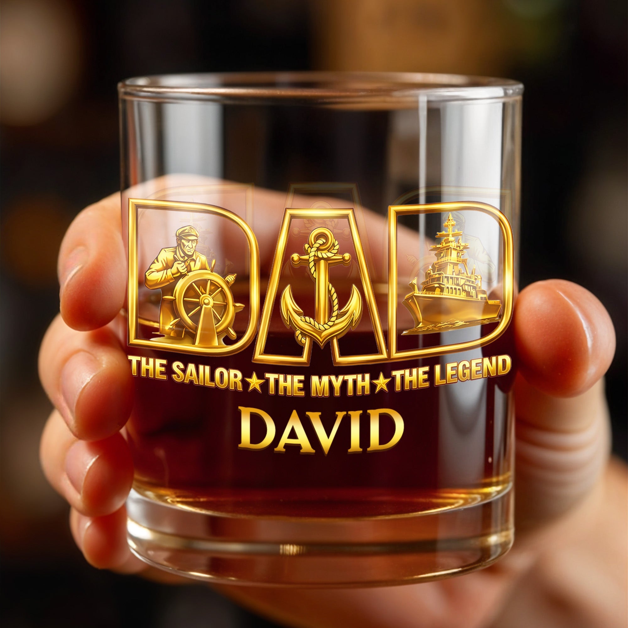 The Sailor The Myth The Legend Sailor Anchor And Ship - Personalized Custom Whiskey Glass - DAD293_RWG