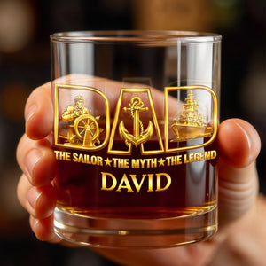 The Sailor The Myth The Legend Sailor Anchor And Ship - Personalized Custom Whiskey Glass - DAD293_RWG