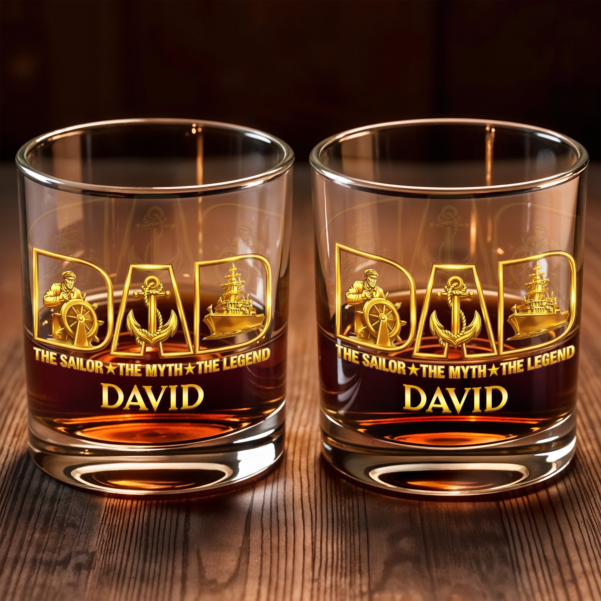 The Sailor The Myth The Legend Sailor Anchor And Ship - Personalized Custom Whiskey Glass - DAD293_RWG