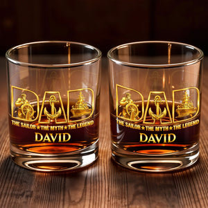 The Sailor The Myth The Legend Sailor Anchor And Ship - Personalized Custom Whiskey Glass - DAD293_RWG