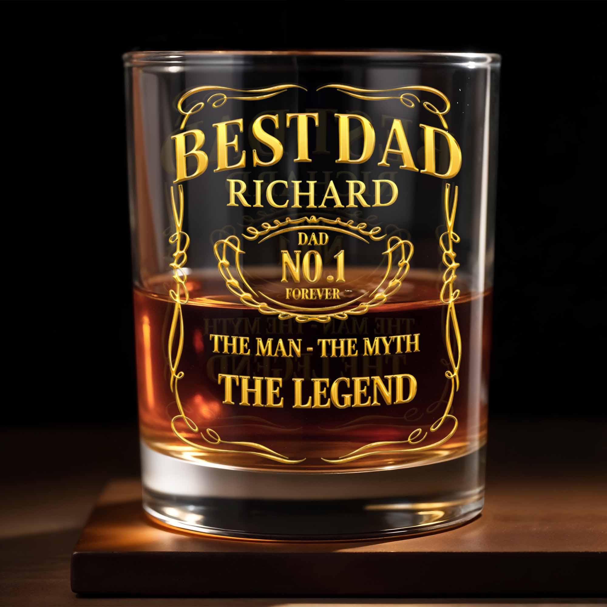 Best Dad, The Man The Myth The Legend Whiskey Glass - Personalized Custom Whiskey Glass - DAD294_RWG