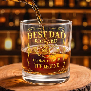 Best Dad, The Man The Myth The Legend Whiskey Glass - Personalized Custom Whiskey Glass - DAD294_RWG