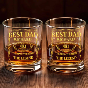 Best Dad, The Man The Myth The Legend Whiskey Glass - Personalized Custom Whiskey Glass - DAD294_RWG