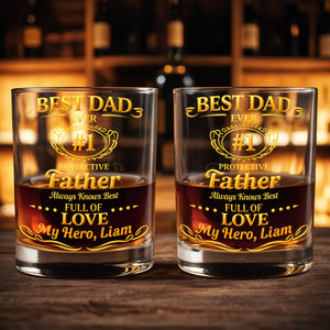 Best Dad Ever Protective Father My Hero Golden Frame - Personalized Custom Whiskey Glass - DAD295_RWG