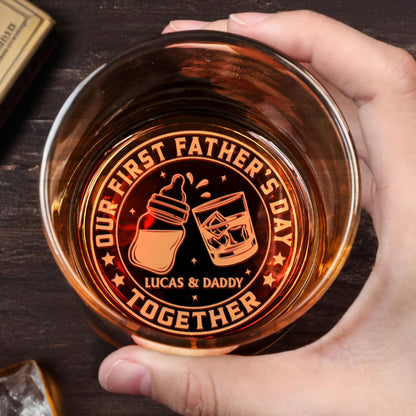 Our First Father's Day Together Baby Bottle And Whiskey Glass - Personalized Engraved Whiskey Glass - DAD298_EWG