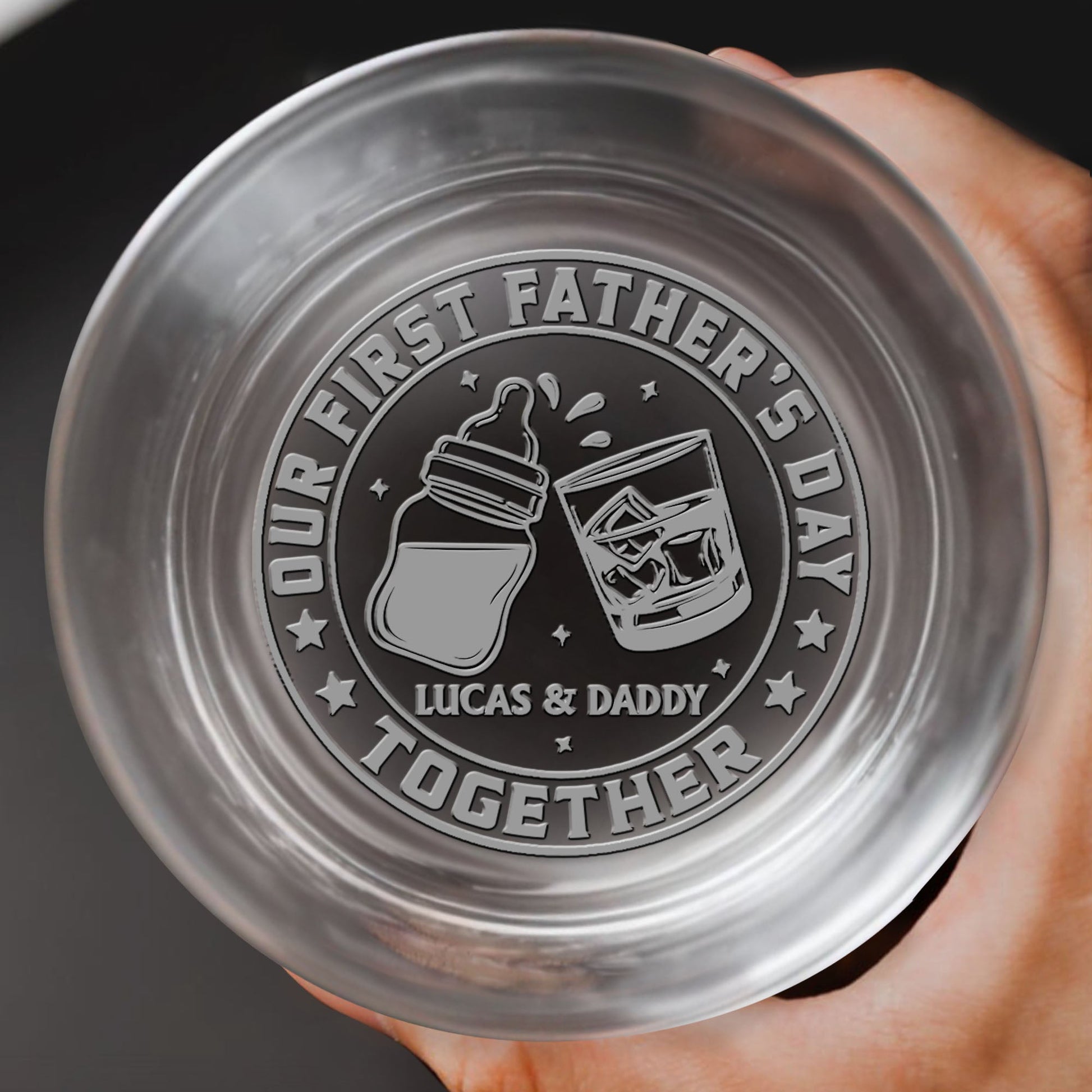 Our First Father's Day Together Baby Bottle And Whiskey Glass - Personalized Engraved Whiskey Glass - DAD298_EWG