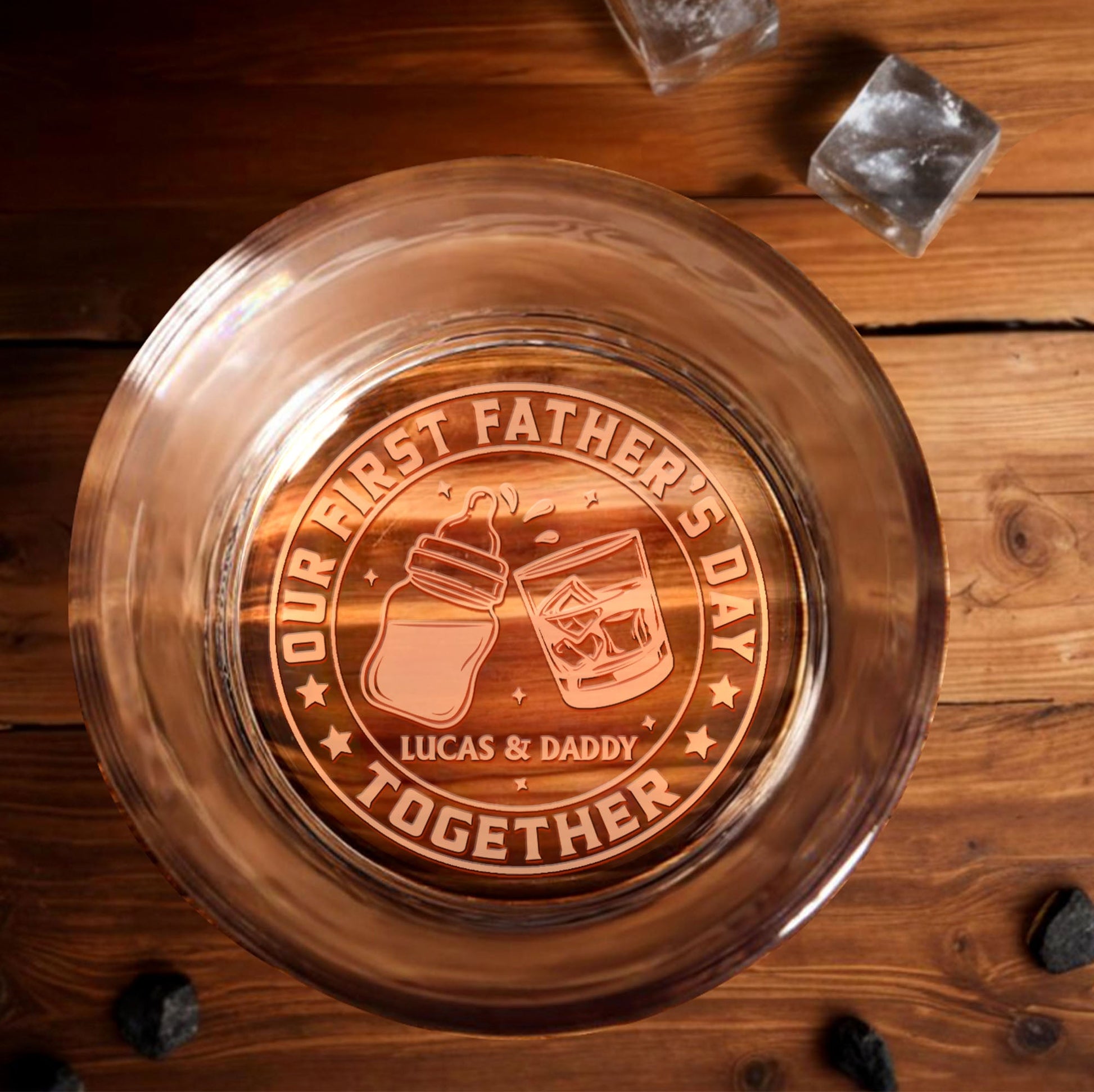 Our First Father's Day Together Baby Bottle And Whiskey Glass - Personalized Engraved Whiskey Glass - DAD298_EWG