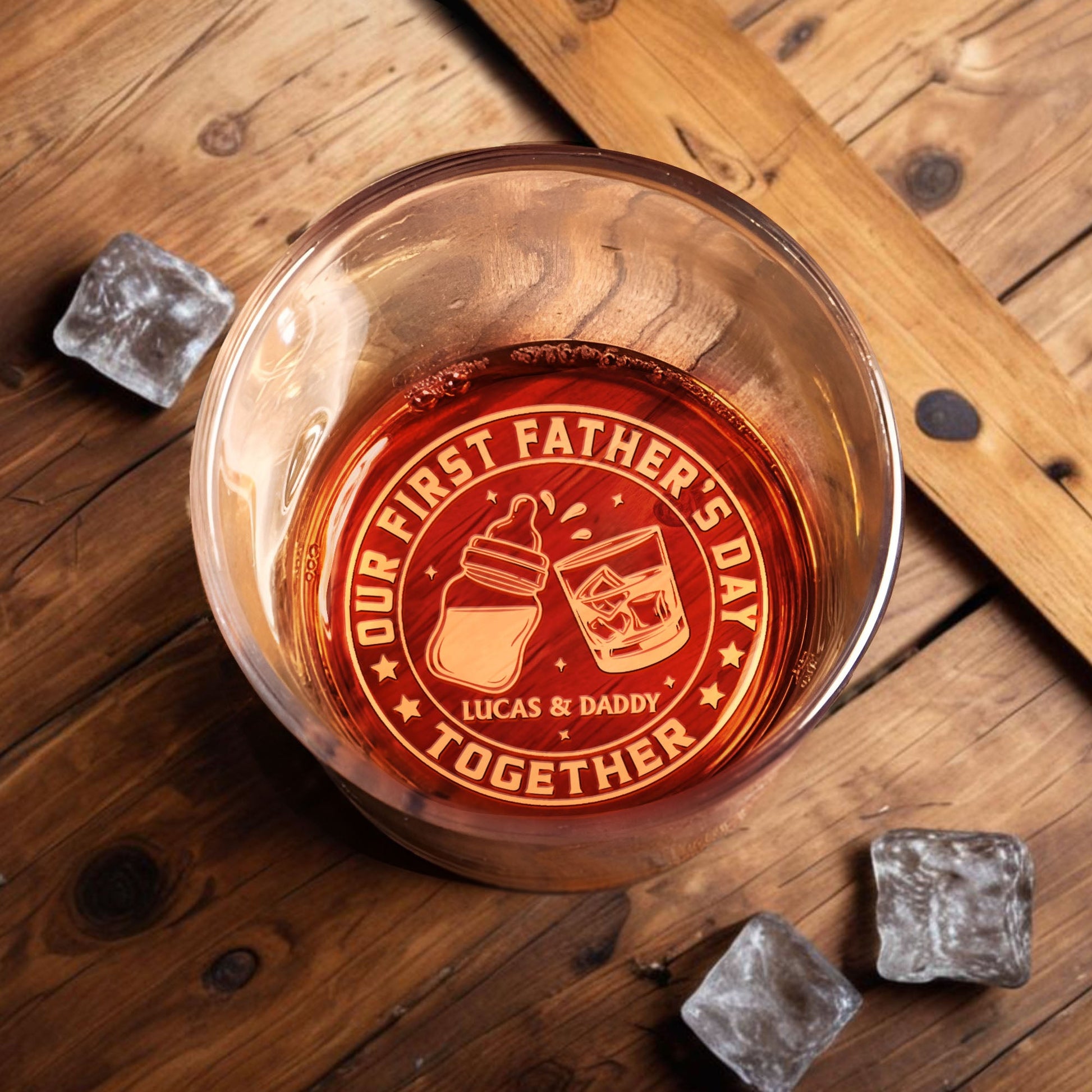 Our First Father's Day Together Baby Bottle And Whiskey Glass - Personalized Engraved Whiskey Glass - DAD298_EWG
