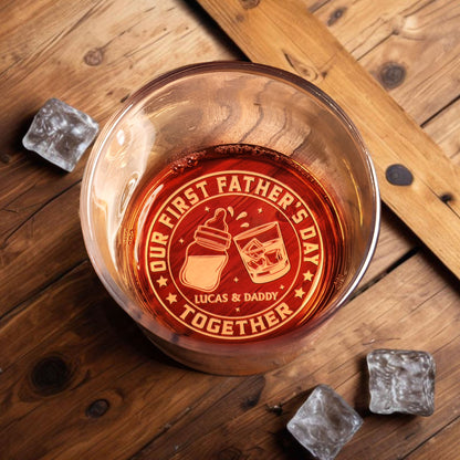 Our First Father's Day Together Baby Bottle And Whiskey Glass - Personalized Engraved Whiskey Glass - DAD298_EWG