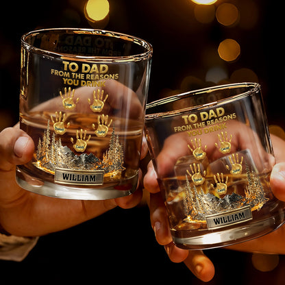 To Dad From The Reasons You Drink Handprints And Mountains - Personalized Custom Whiskey Glass - DAD299_RWG