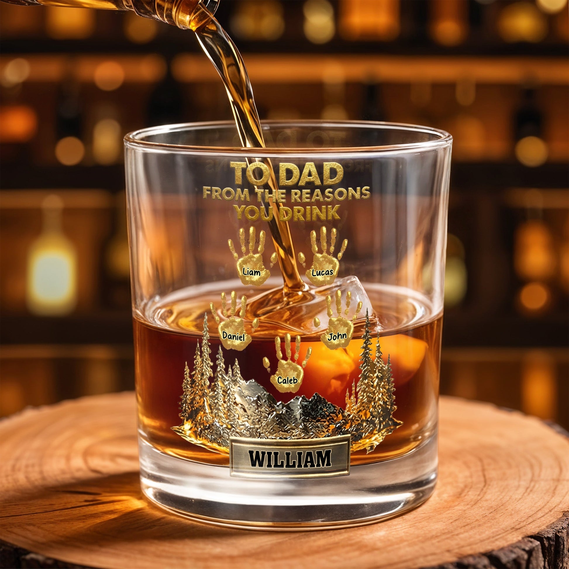 To Dad From The Reasons You Drink Handprints And Mountains - Personalized Custom Whiskey Glass - DAD299_RWG