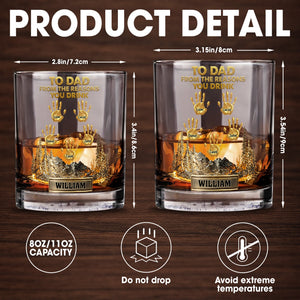 To Dad From The Reasons You Drink Handprints And Mountains - Personalized Custom Whiskey Glass - DAD299_RWG