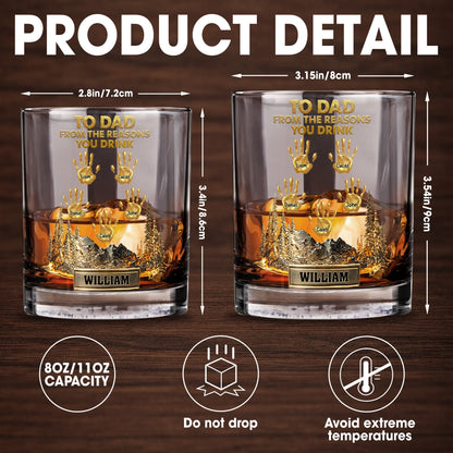 To Dad From The Reasons You Drink Handprints And Mountains - Personalized Custom Whiskey Glass - DAD299_RWG