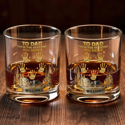 To Dad From The Reasons You Drink Handprints And Mountains - Personalized Custom Whiskey Glass - DAD299_RWG
