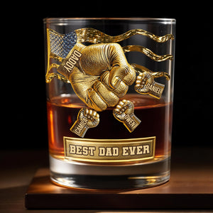 Best Dad Ever Fist Bump With American Flag - Personalized Custom Whiskey Glass - DAD300_RWG