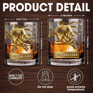 Best Dad Ever Fist Bump With American Flag - Personalized Custom Whiskey Glass - DAD300_RWG
