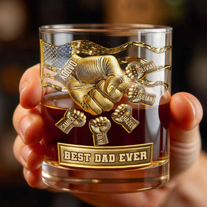 Best Dad Ever Fist Bump With American Flag - Personalized Custom Whiskey Glass - DAD300_RWG