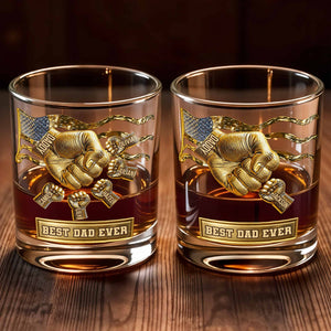 Best Dad Ever Fist Bump With American Flag - Personalized Custom Whiskey Glass - DAD300_RWG