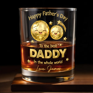 Happy Father's Day To The Best Daddy World Golden Earth Stars - Personalized Custom Whiskey Glass - DAD313_RWG