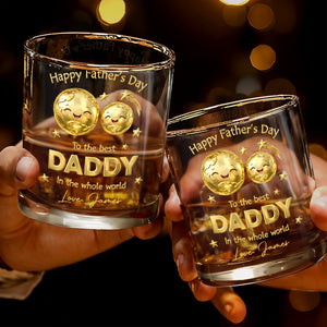 Happy Father's Day To The Best Daddy World Golden Earth Stars - Personalized Custom Whiskey Glass - DAD313_RWG