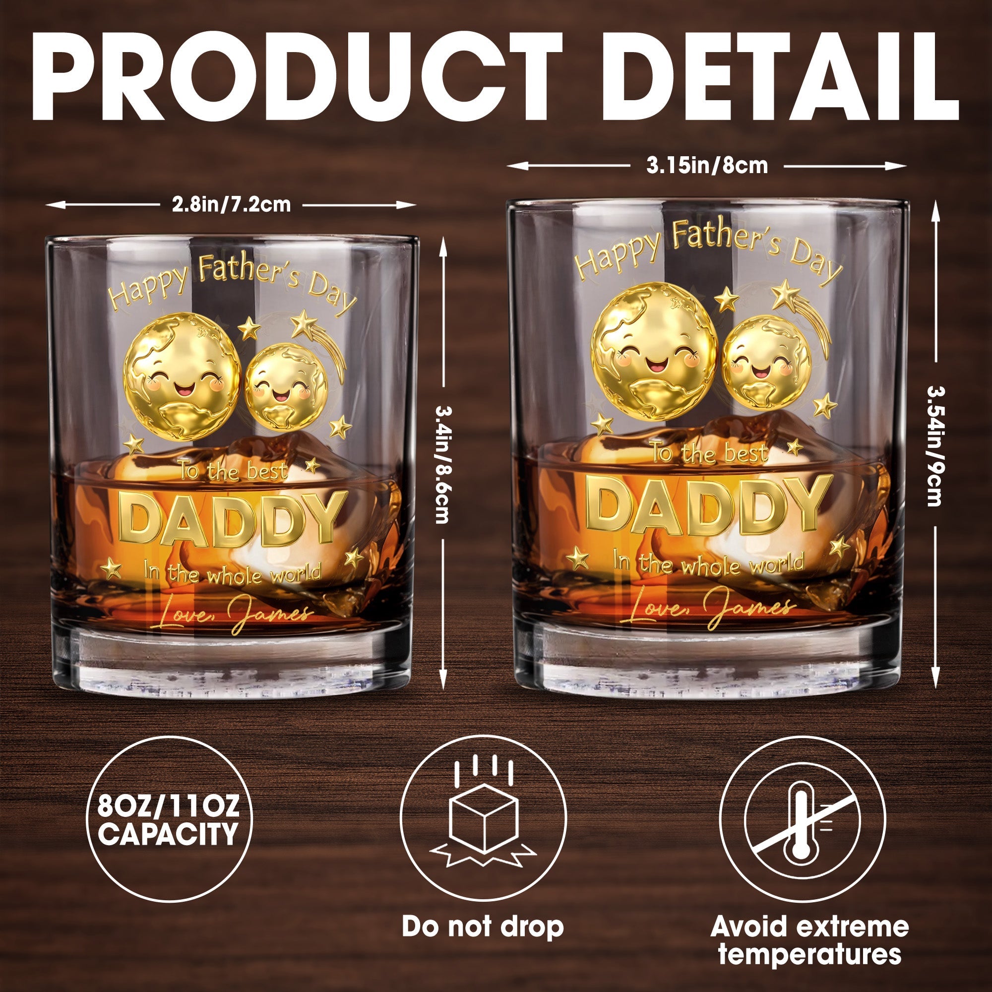 Happy Father's Day To The Best Daddy World Golden Earth Stars - Personalized Custom Whiskey Glass - DAD313_RWG