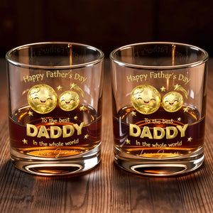 Happy Father's Day To The Best Daddy World Golden Earth Stars - Personalized Custom Whiskey Glass - DAD313_RWG
