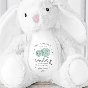 Happy 1st Father's Day Best Daddy In The World Earth And Stars - Personalized Stuffed Bunny - DAD315_BUN