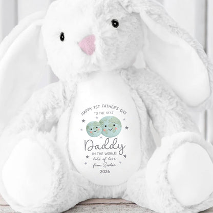 Happy 1st Father's Day Best Daddy In The World Earth And Stars - Personalized Stuffed Bunny - DAD315_BUN