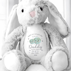 Happy 1st Father's Day Best Daddy In The World Earth And Stars - Personalized Stuffed Bunny - DAD315_BUN