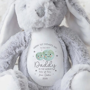 Happy 1st Father's Day Best Daddy In The World Earth And Stars - Personalized Stuffed Bunny - DAD315_BUN