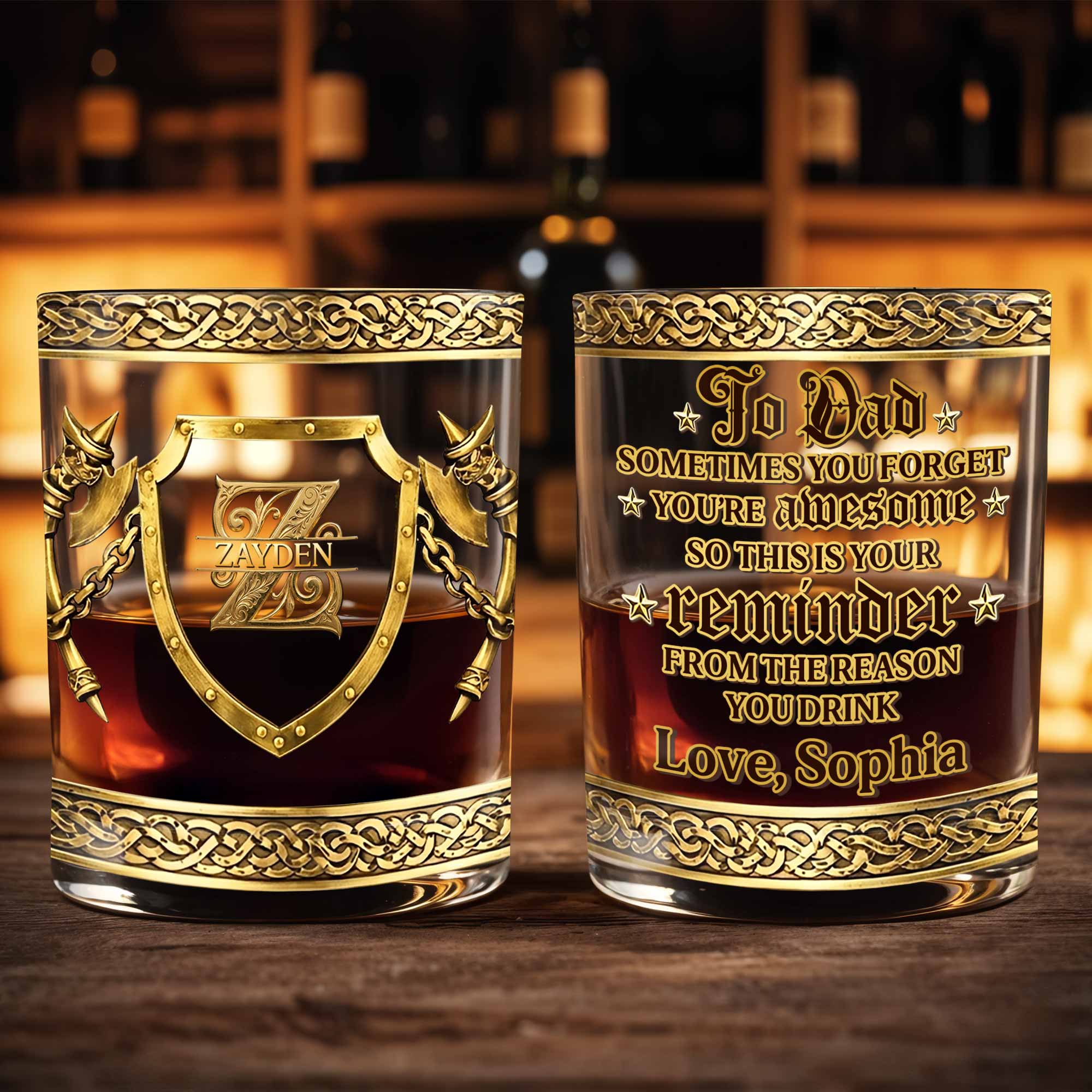 To Dad Sometimes You Forget You Are Awesome Medieval Shield And Axes - Personalized Custom Whiskey Glass - DAD326_RWG
