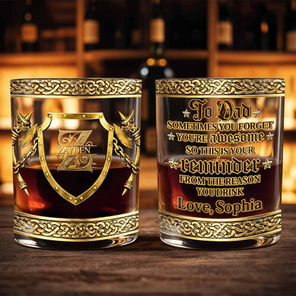To Dad Sometimes You Forget You Are Awesome Medieval Shield And Axes - Personalized Custom Whiskey Glass - DAD326_RWG