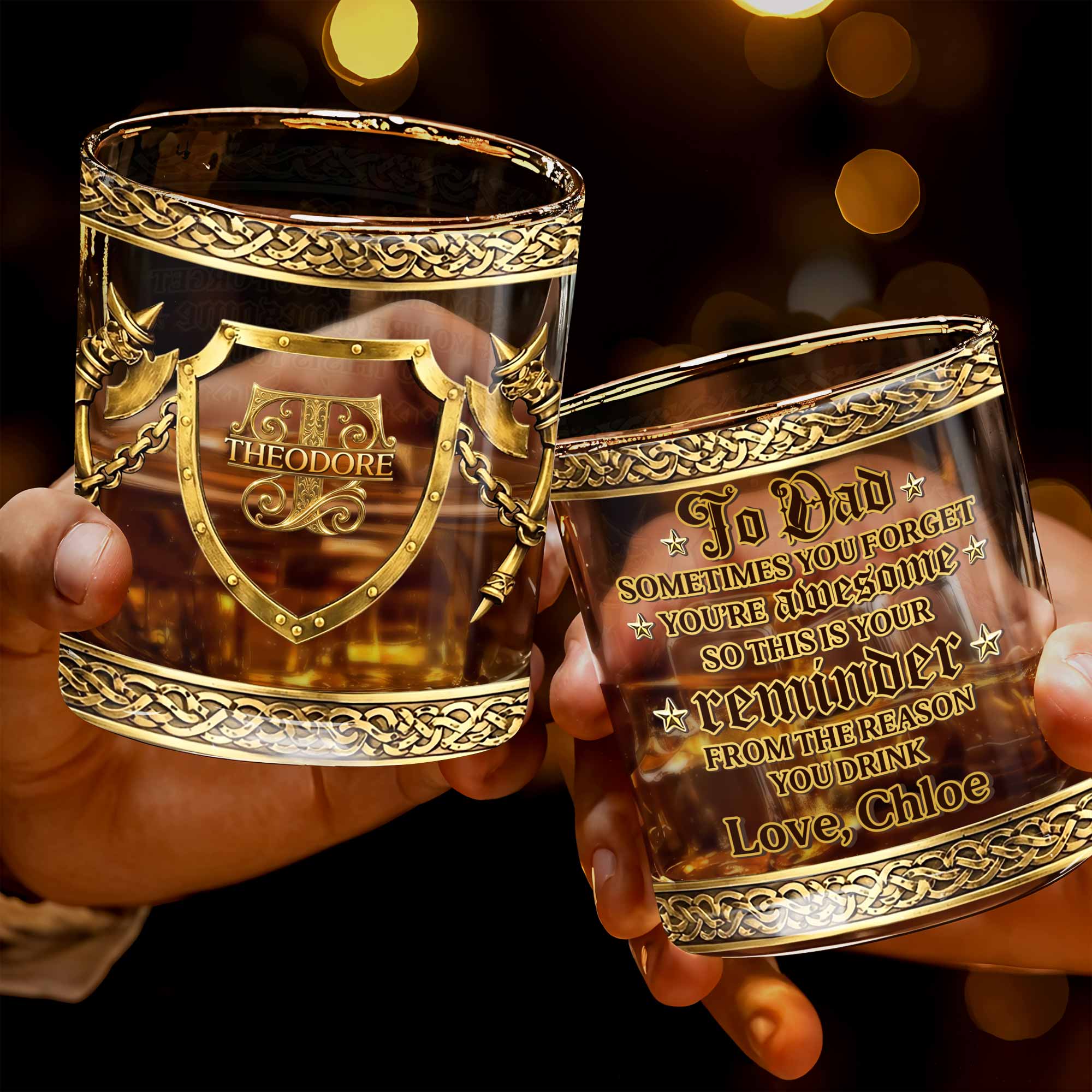 To Dad Sometimes You Forget You Are Awesome Medieval Shield And Axes - Personalized Custom Whiskey Glass - DAD326_RWG
