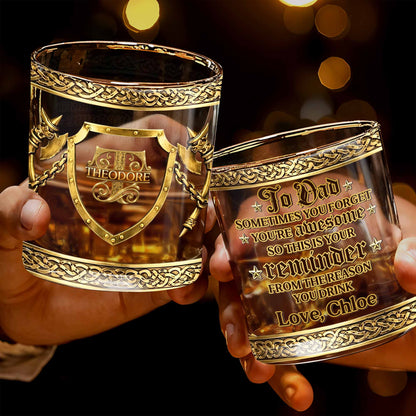To Dad Sometimes You Forget You Are Awesome Medieval Shield And Axes - Personalized Custom Whiskey Glass - DAD326_RWG