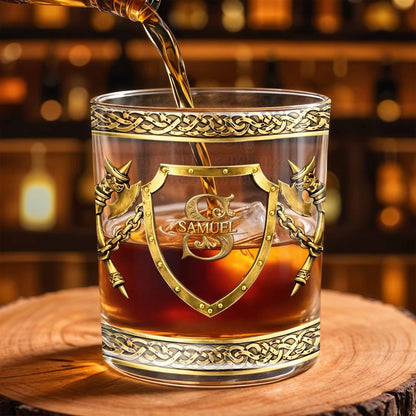 To Dad Sometimes You Forget You Are Awesome Medieval Shield And Axes - Personalized Custom Whiskey Glass - DAD326_RWG