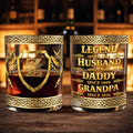 Legend Husband Daddy Grandpa Shield And Axes Golden Design - Personalized Custom Whiskey Glass - DAD327_RWG