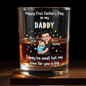 Happy First Father's Day As My Daddy Holding Baby With Stars - Personalized Custom Whiskey Glass - DAD341_RWG