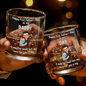 Happy First Father's Day As My Daddy Holding Baby With Stars - Personalized Custom Whiskey Glass - DAD341_RWG