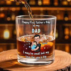 Happy First Father's Day As My Daddy Holding Baby With Stars - Personalized Custom Whiskey Glass - DAD341_RWG