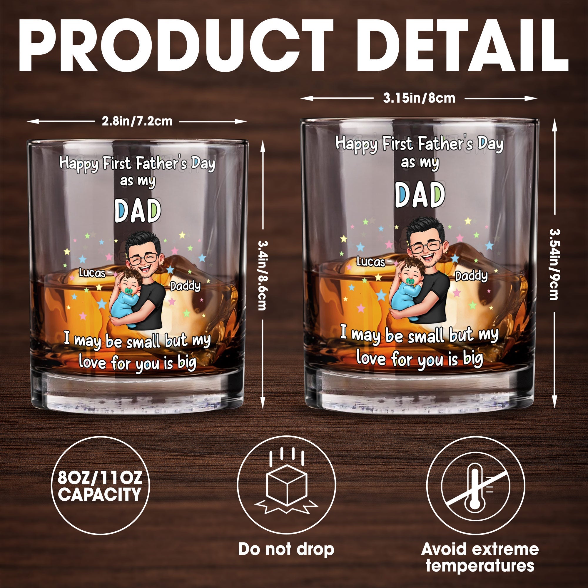 Happy First Father's Day As My Daddy Holding Baby With Stars - Personalized Custom Whiskey Glass - DAD341_RWG