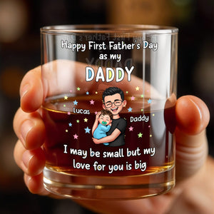 Happy First Father's Day As My Daddy Holding Baby With Stars - Personalized Custom Whiskey Glass - DAD341_RWG