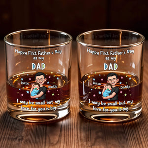 Happy First Father's Day As My Daddy Holding Baby With Stars - Personalized Custom Whiskey Glass - DAD341_RWG