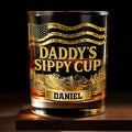 Daddy's Sippy Cup With American Flag And Golden Mountains - Personalized Custom Whiskey Glass - DAD350_RWG