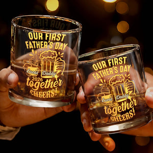 Our First Father's Day Daddy Together Cheers Baby Bottle And Beer Mug - Personalized Custom Whiskey Glass - DAD385_RWG