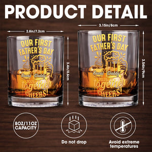 Our First Father's Day Daddy Together Cheers Baby Bottle And Beer Mug - Personalized Custom Whiskey Glass - DAD385_RWG