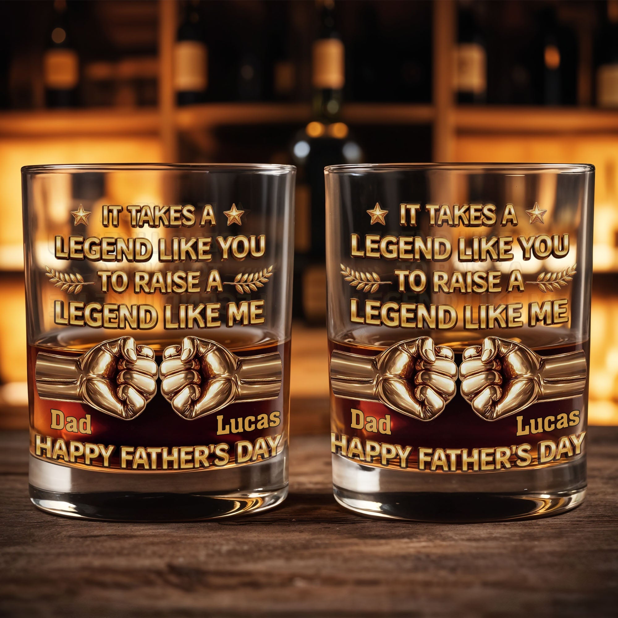 It Takes A Legend Like You To Raise A Legend Like Me Fist Bump - Personalized Custom Whiskey Glass - DAD420_RWG
