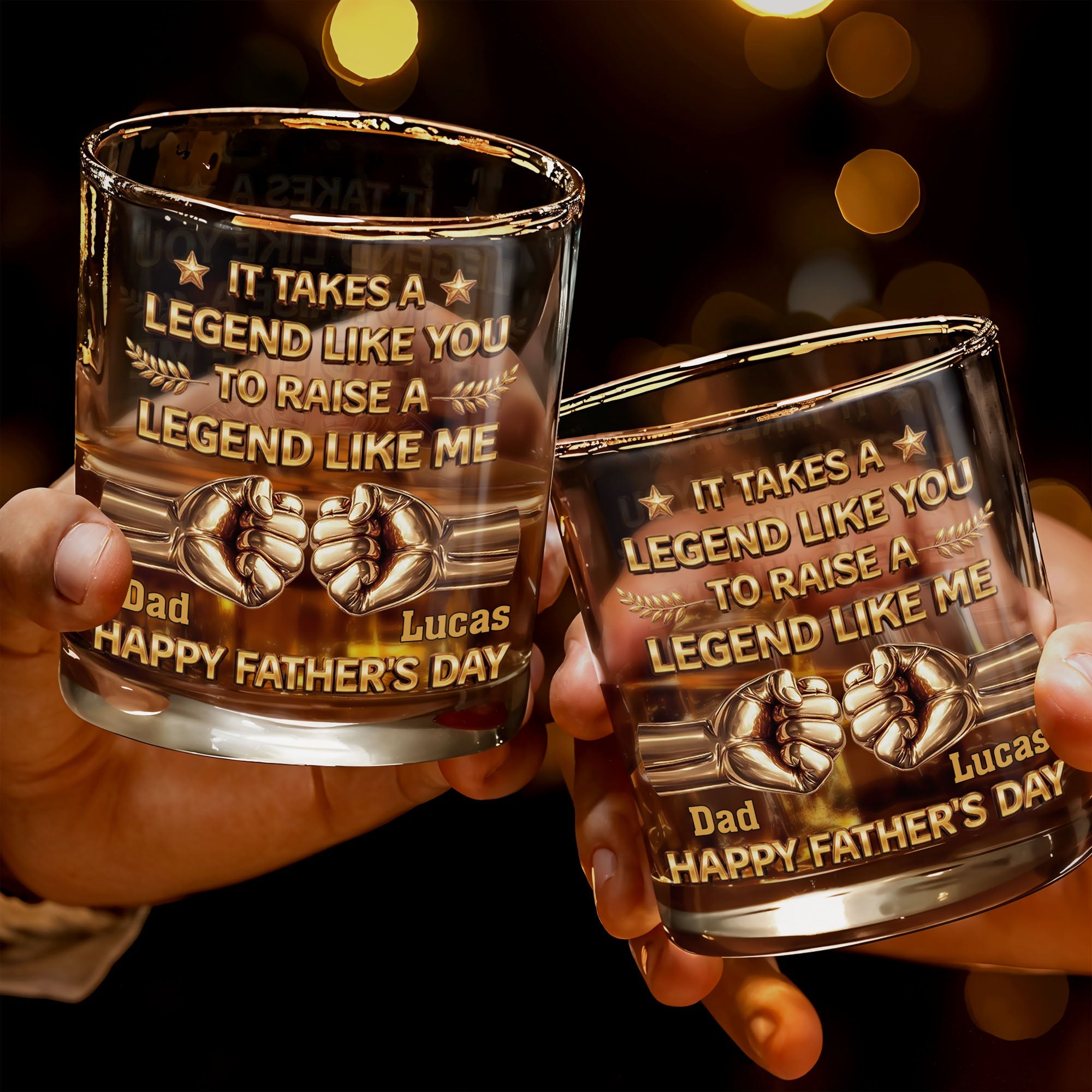 It Takes A Legend Like You To Raise A Legend Like Me Fist Bump - Personalized Custom Whiskey Glass - DAD420_RWG