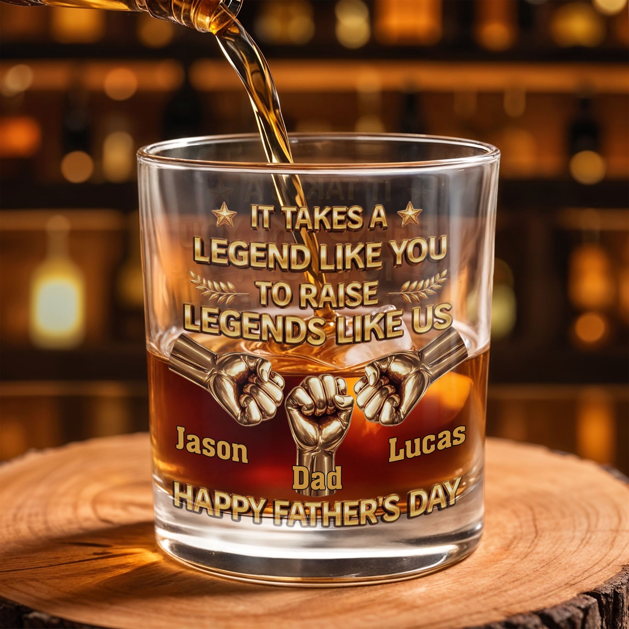 It Takes A Legend Like You To Raise A Legend Like Me Fist Bump - Personalized Custom Whiskey Glass - DAD420_RWG