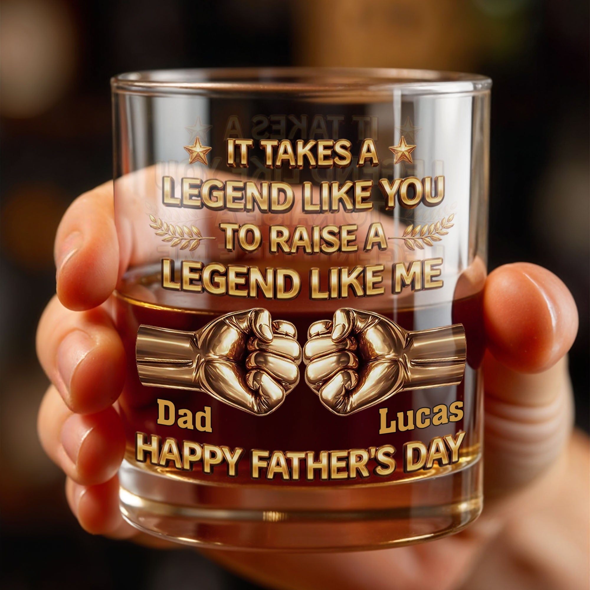 It Takes A Legend Like You To Raise A Legend Like Me Fist Bump - Personalized Custom Whiskey Glass - DAD420_RWG