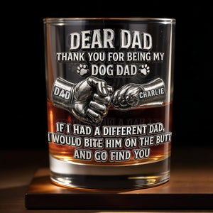 Dear Dad Thank You For Being My Dog Dad Fist Bump And Paws - Personalized Custom Whiskey Glass - DAD430_RWG
